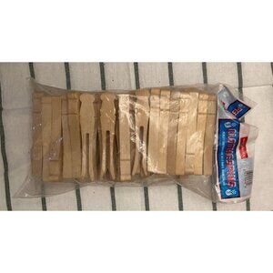 Vintage Bag Lot of Flat Penley Wooden Pine Clothespins Christmas Primitive Craft